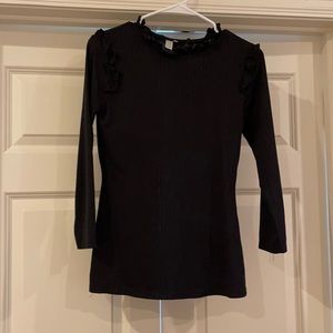 Black 3/4 length blouse with ruffle